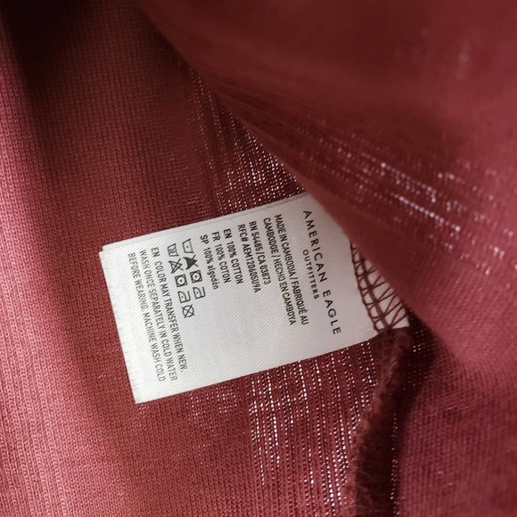 American Eagle Textured Stripe Baby Tee S Cropped Rust Raisin Brown - Picture 5 of 5